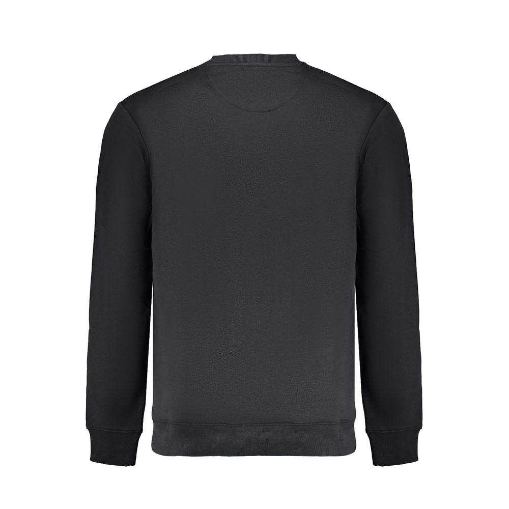 Back view of Lee Black Cotton Men Sweater featuring a crewneck design, crafted from a cotton-polyester blend for comfort and durability.