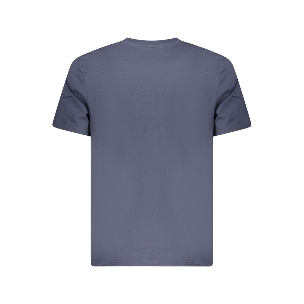 Back view of Lee Blue Cotton Men T-Shirt in vivid blue with short sleeves, crew neck, and subtle Lee logo. Made from 100% cotton for comfort.