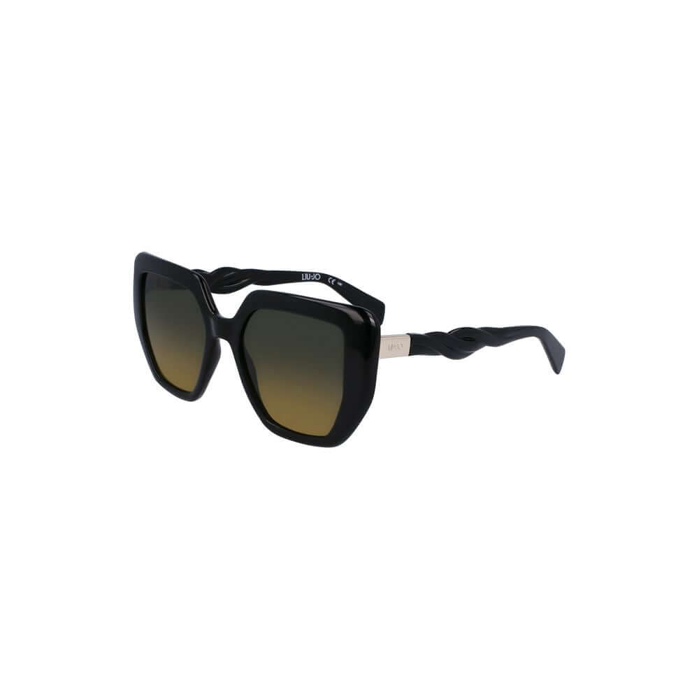 Liu Jo Black Bio Injected Women Sunglasses with yellow-tinted square lenses, black frame, eco-friendly design for chic style.