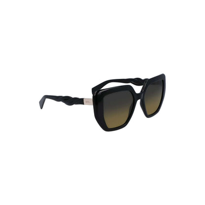 Liu Jo Black Bio Injected Women Sunglasses with yellow-tinted square lenses and eco-friendly materials, offering chic and sustainable style.
