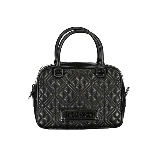 Love Moschino Black Polyethylene Handbag with handles, shoulder strap, pockets, and logo.