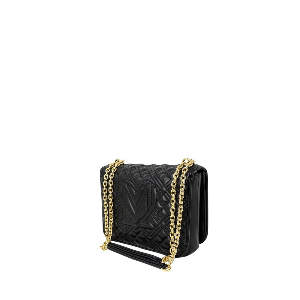 Love Moschino Black Polyethylene Handbag, quilted design, golden chain for shoulder or crossbody wear, elegant and versatile accessory