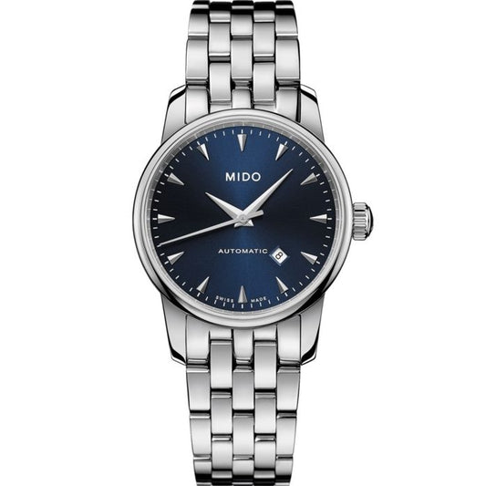 MIDO MOD. BARONCELLI lady's wristwatch with stainless steel case and bracelet, 29mm sapphire dial, automatic movement, water resistant 5 ATM.
