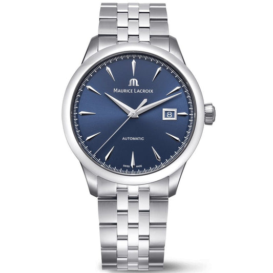 Luxury watch MAURICE LACROIX MOD. 756008-SS002-430-1 with blue dial and stainless steel bracelet.