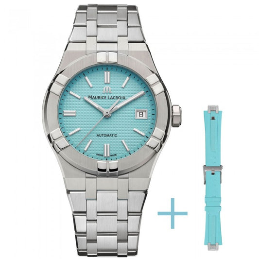 MAURICE LACROIX MOD. AIKON AUTOMATIC LIMITED EDITION watch with stainless steel case and turquoise dial, 20 ATM water resistance.