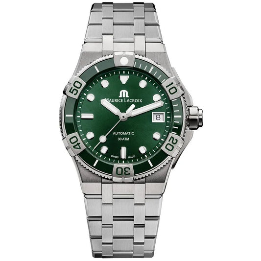 MAURICE LACROIX MOD. AIKON AUTOMATIC stainless steel wristwatch with green sapphire dial, 30 ATM water resistance.
