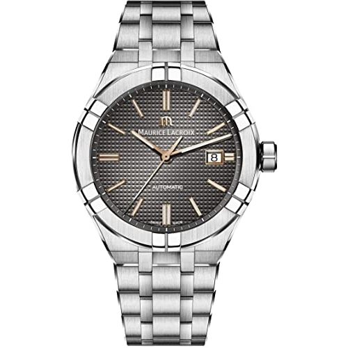MAURICE LACROIX Mod. AIKON gent wristwatch with stainless steel case and bracelet, sapphire dial, 42mm, mechanical automatic movement.