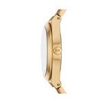 Side view of MICHAEL KORS Mod. LENNOX wristwatch with gold-tone stainless steel case and strap.