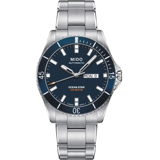 MIDO MOD. M026-430-11-041-00 watch with blue dial and silver bracelet