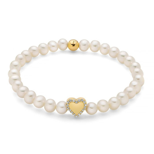 Elegant MILUNA Mod. PBR3505G-TPZ pearl bracelet with heart-shaped gold and diamond accent, showcasing exquisite craftsmanship.
