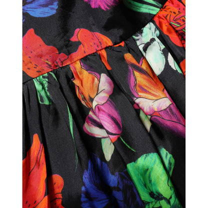 MSGM Dress Black Multicolor Floral Ruffle Long Sleeve Mini Dress