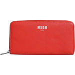 MSGM Red Leather Continental Zip Around Card Holder Bifold Clutch Wallet MSGM Firebrick