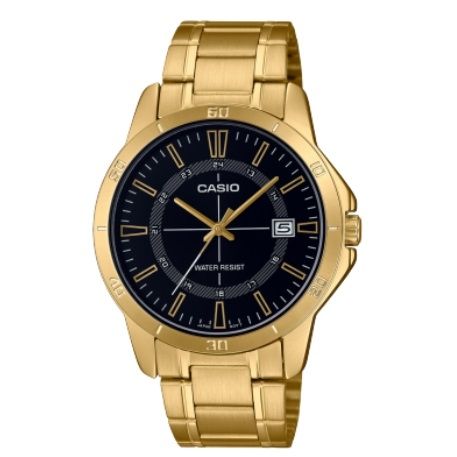 CASIO COLLECTION Mod. CASUAL DATE GOLD - BLACK wristwatch with gold metal case and strap, 3 ATM water resistance, quartz movement.