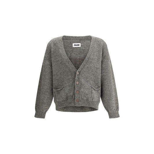 Magliano Gray Wool Cardigan with V-neck, button closure, and patch pockets, made of 100% wool Shetland yarn.