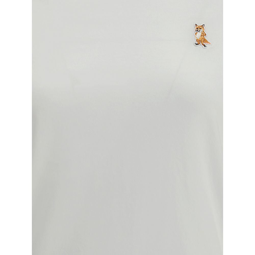 Maison Kitsuné White Cotton T-Shirt with embroidered fox patch, ribbed crew neck, casual style, 100% cotton, regular fit, AW25 season