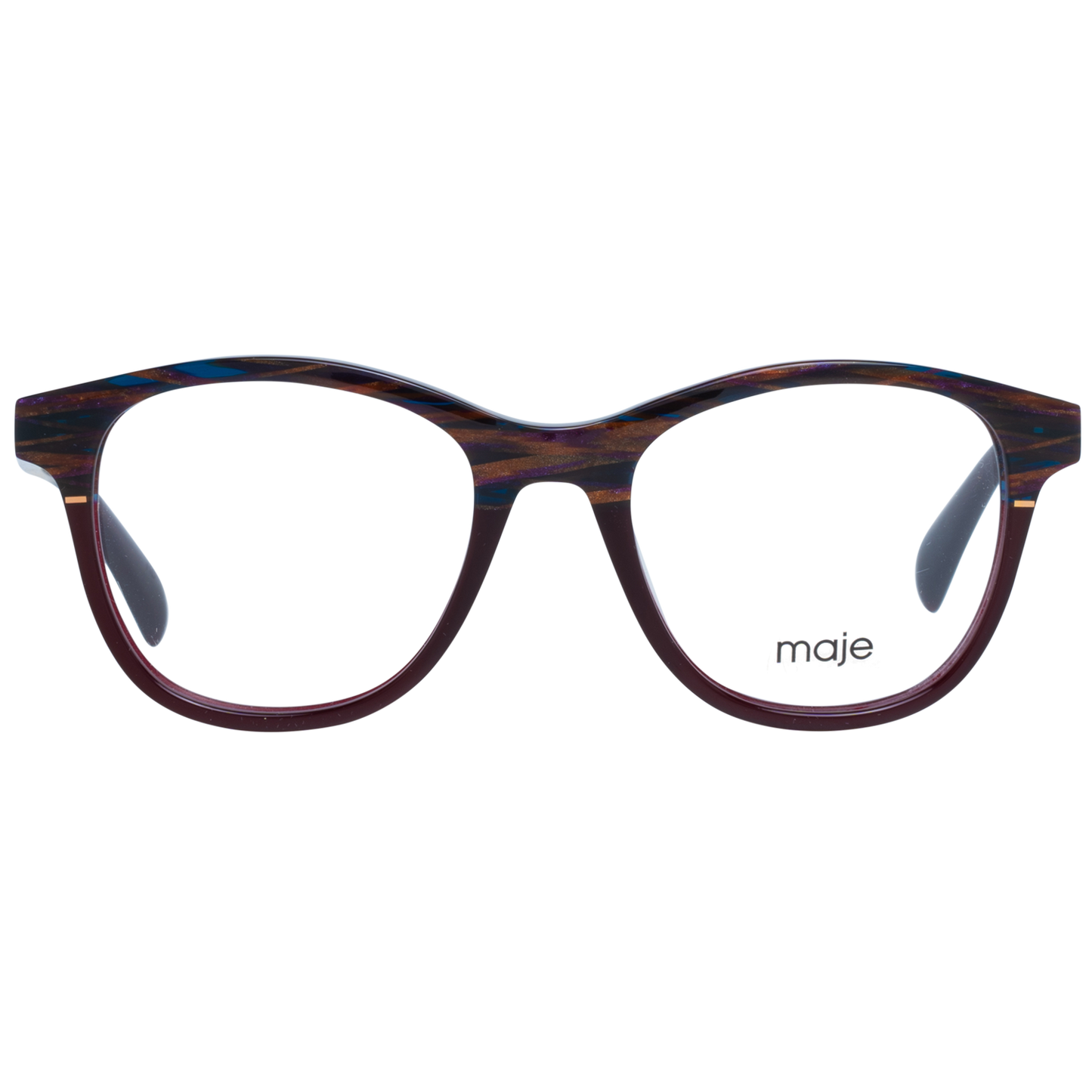 Maje Brown Acetate Glasses (Frames), women's full-rim round style with brown color and no lens effect, size 48-18-140.