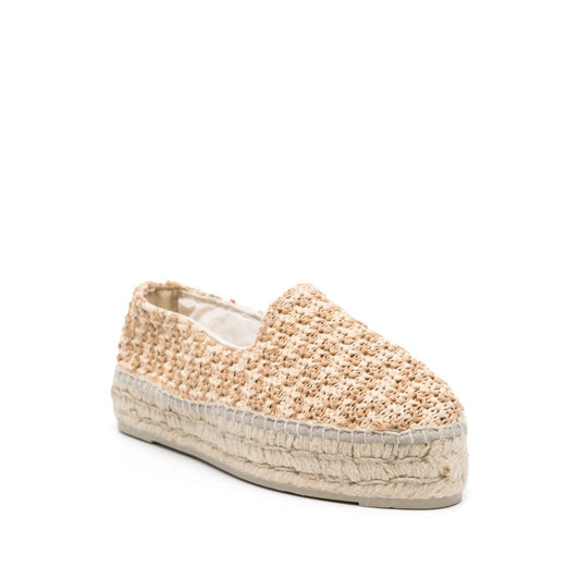Manebí MANEBI Flat shoes Beige with raffia zigzag woven design, round toe, braided raffia sole, 1.6in heel and platform.