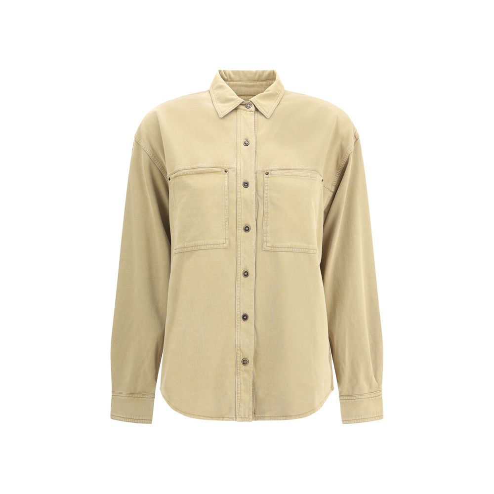 Marant Etoile Beige Cotton Dress Shirt with classic collar and patch pockets for a casual chic look, 100% cotton, AW25 collection.