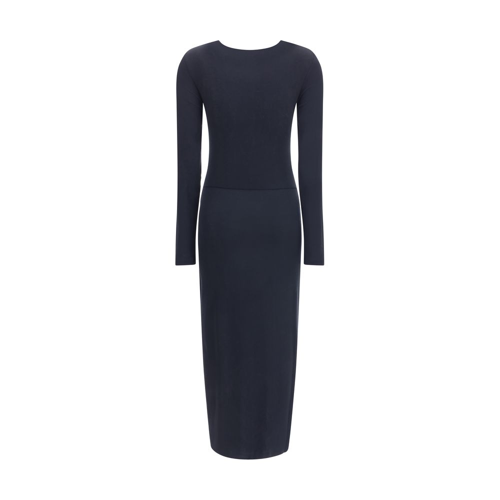 Marant Etoile Black Modal Casual Dress with round neckline, long sleeves, and front slit for an elegant and flattering fit.