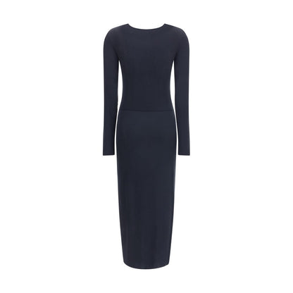 Marant Etoile Black Modal Casual Dress with round neckline, long sleeves, and front slit for an elegant and flattering fit.