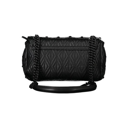 Mario Valentino Black Polyester Handbag with chain shoulder strap, contrasting details, and logo