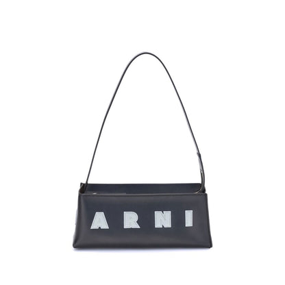 Marni Black Calf Leather Bos Taurus Shoulder Bag with logo and zipper closure, essential design, perfect for contemporary style.