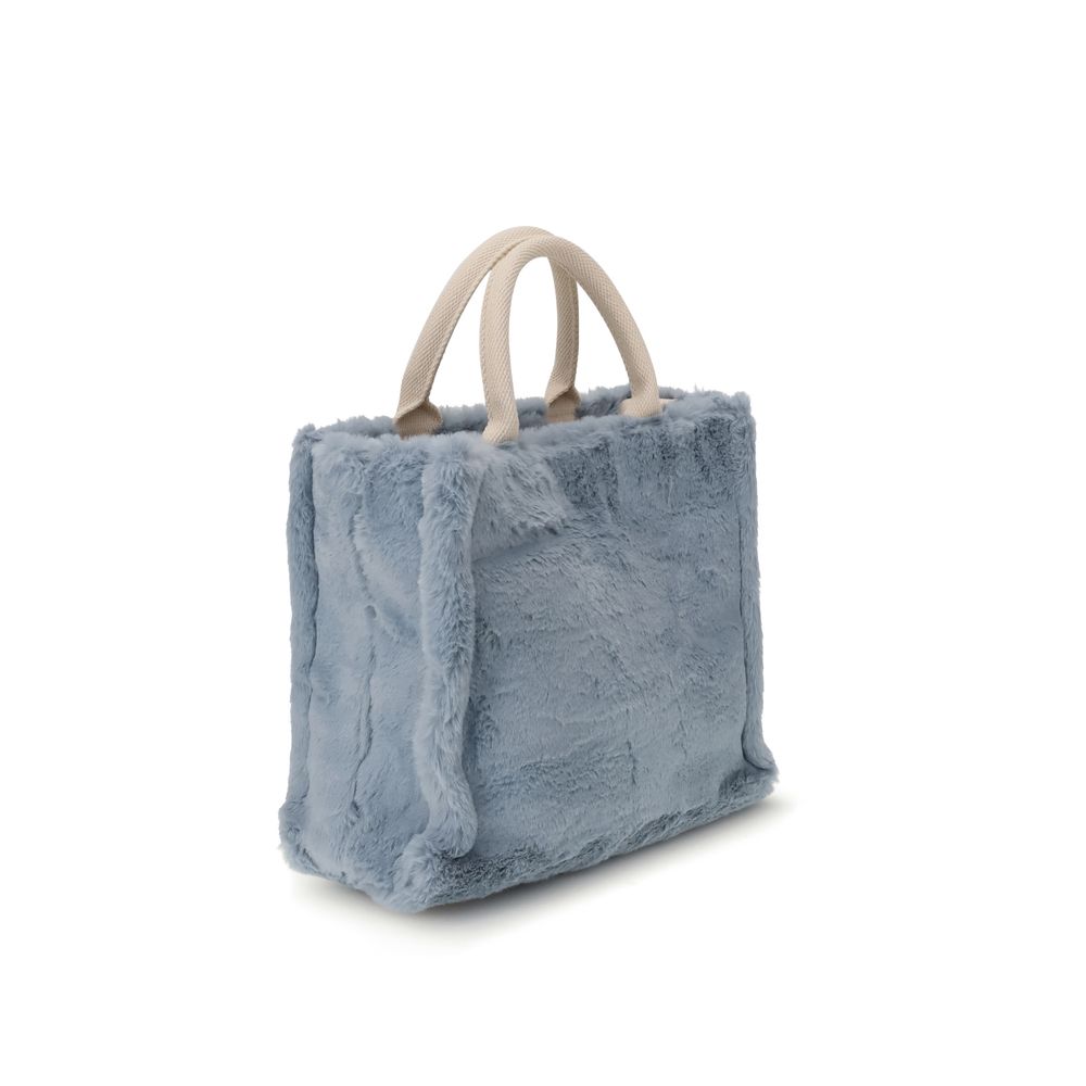 Marni Light Blue Polyester Handbag with fur lining and fabric handles, featuring a versatile and bold design.