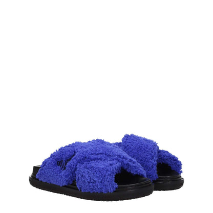 Marni Purple Fabric Slippers with side logo, open toe, low heel, and rubber sole in juniper color.