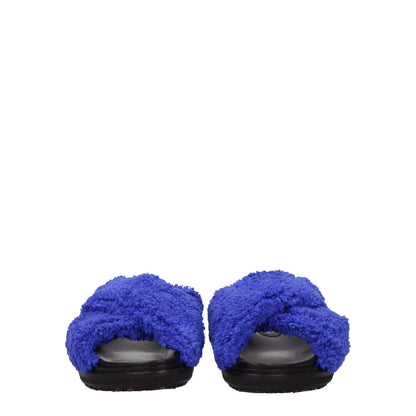 Marni Purple Fabric Slippers with side logo, open toe, low flat heel, casual style.