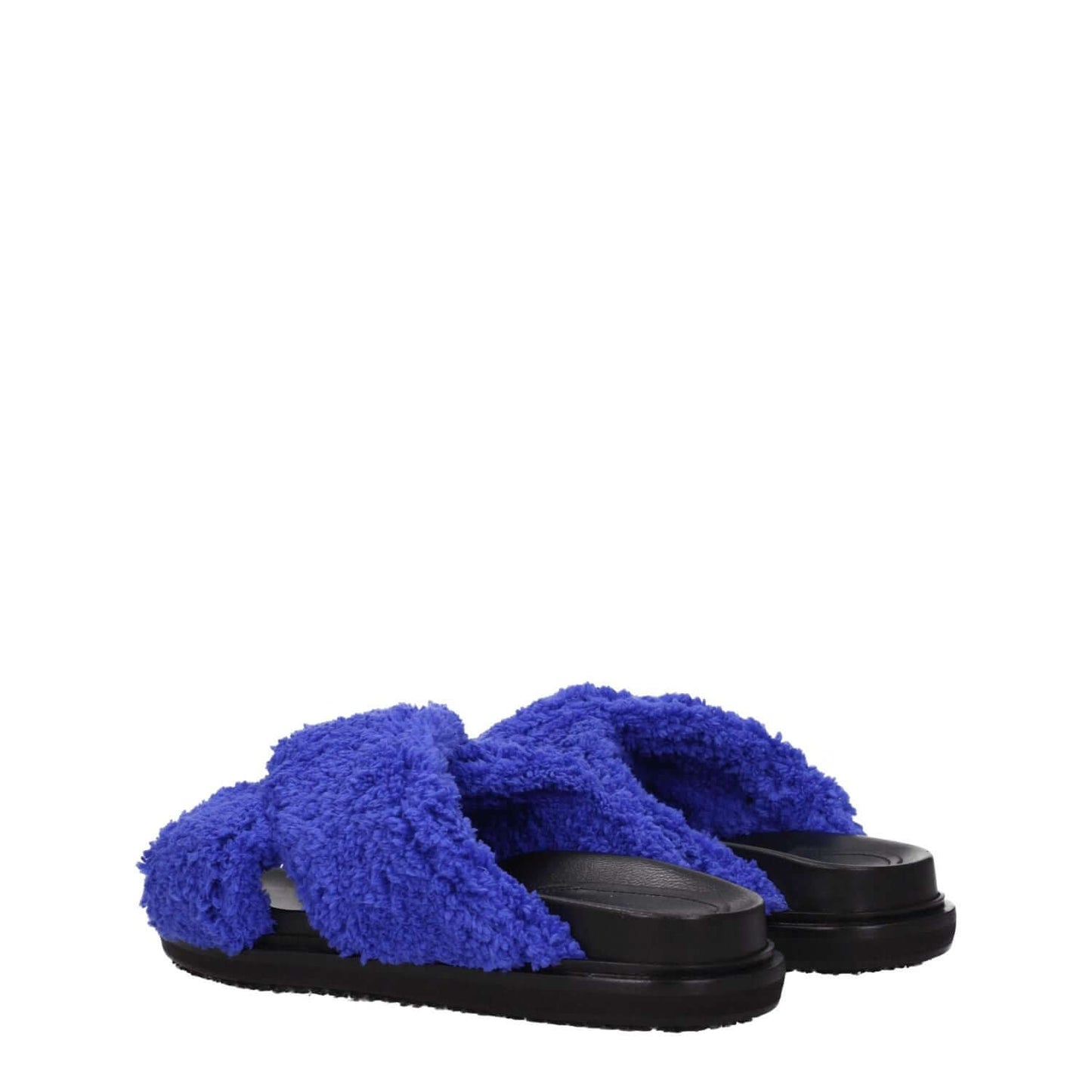 Marni Purple Fabric Slippers with open toe, flat rubber sole, side logo, and juniper hue accents.