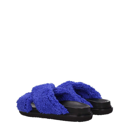 Marni Purple Fabric Slippers with open toe, flat rubber sole, side logo, and juniper hue accents.