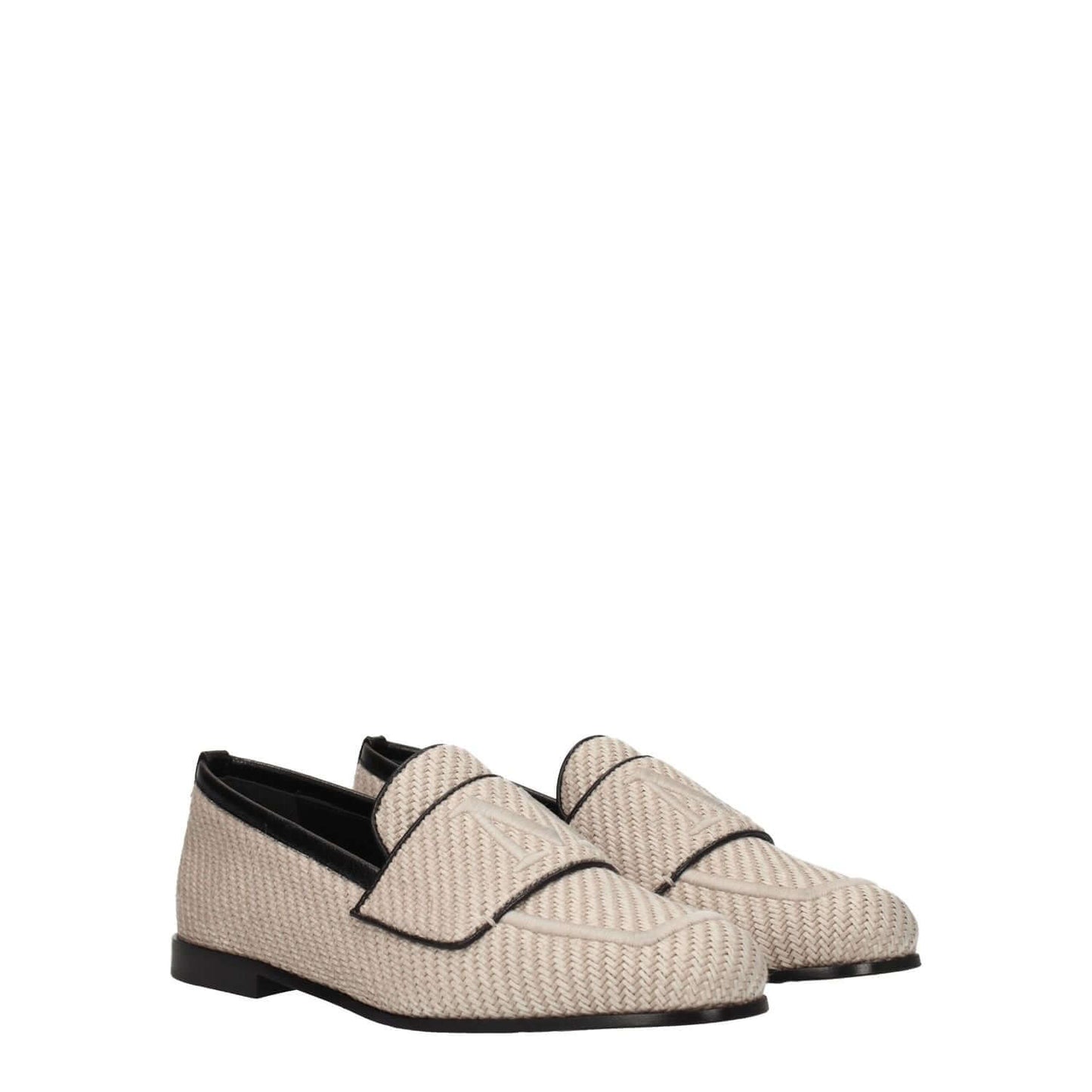 Max Mara Beige Fabric Slip-On Loafers, front logo, round toe, leather sole, casual style, MPN 23452109316007, code F77256, hot desert color.