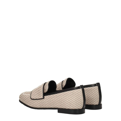 Max Mara Beige Fabric Slip-On Loafers with leather sole, round toe, and front logo detailing, shown in a casual style with low flat heel.