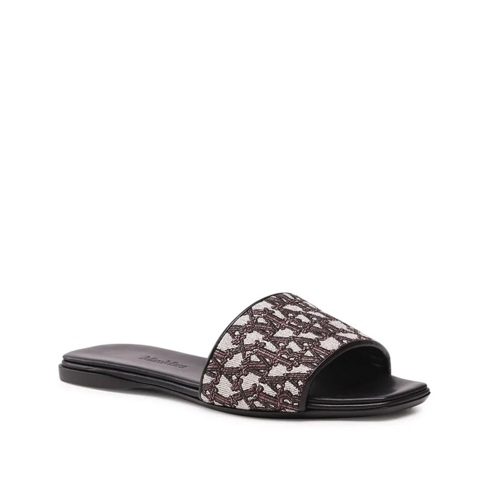 Max Mara Fridac Logo Slides, women's slip-on, open toe, branded insole, leather sole, polyamide composition. Fashion footwear, made in Italy.