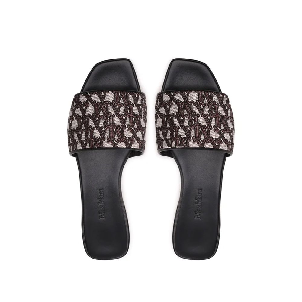 Max Mara Fridac Logo Slides for women, open toe slip-on, leather insole, polyamide composition, black branded sole, made in Italy