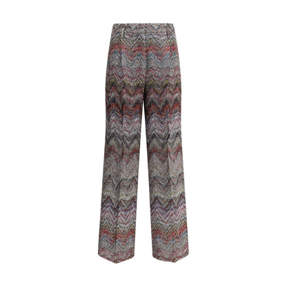 Missoni Multicolor Viscose Casual Pants with zigzag pattern, sequins, lamé filaments, wide leg design and flowing silhouette.