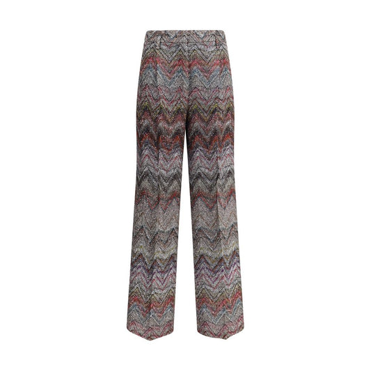 Missoni Multicolor Viscose Casual Pants with zigzag pattern, sequins, lamé filaments, wide leg design and flowing silhouette.