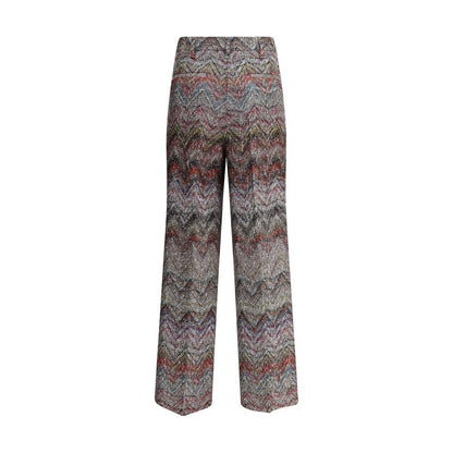 Missoni Multicolor Viscose Casual Pants with zigzag pattern and sequins, wide leg and flowing silhouette for a sophisticated look.