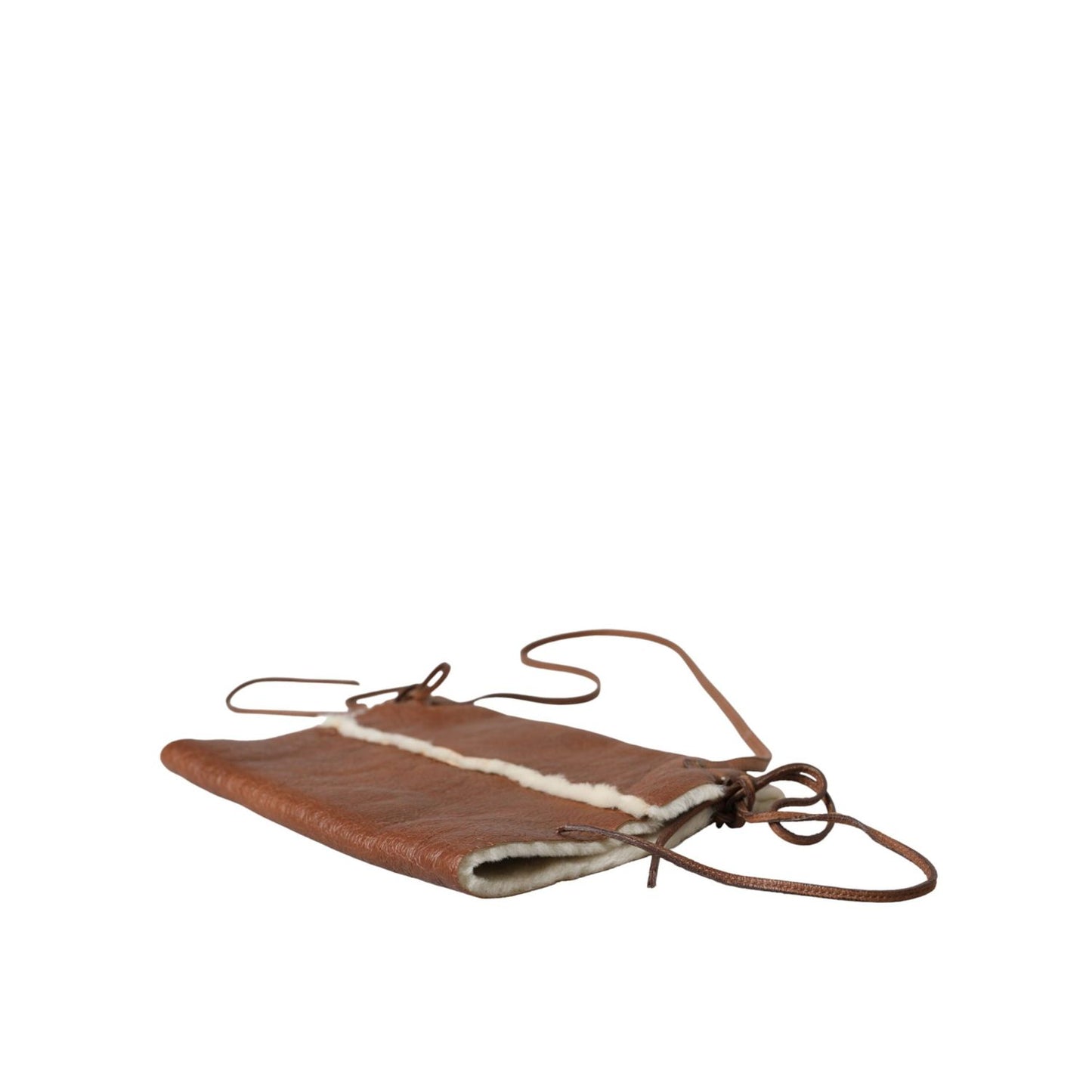 Miu Miu Brown Leather Fur Inner Lining Neck Strap WinterFleece Handwarmer