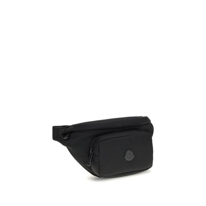 Moncler Black Nylon Clutch Bag with water-repellent design, adjustable belt, and leather trim for secure storage and style.