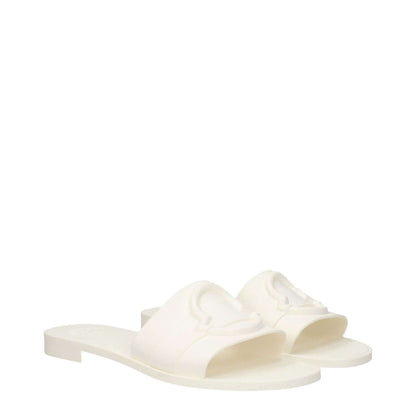Moncler White Cotton Slippers with open toe and rubber sole, featuring a front logo design.