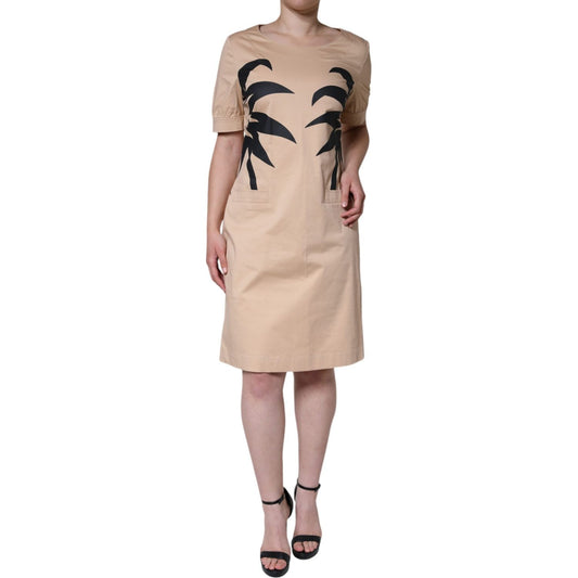 Moschino Beige Cotton Short Sleeve Knee Length Dress DR281223-46
