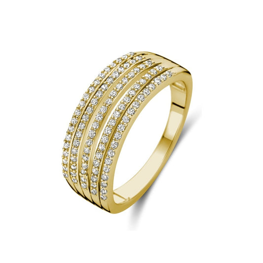 Gold ring with multiple rows of diamonds, NEW BLING Mod. 9NB-1431-60, elegant jewelry piece for fashion and style enthusiasts.