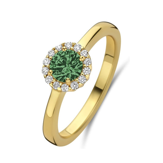 NEW BLING Mod. 9NB-1539-60 gold ring with green gemstone and diamond accents