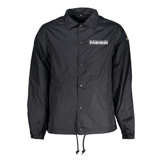 Napapijri Black Polyester Men Jacket with Logo and Waterproof Design