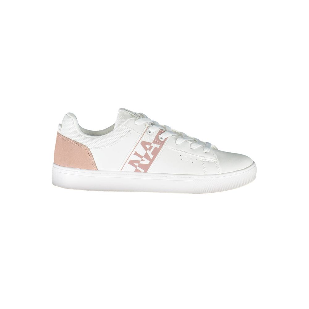 Napapijri White Leather Women Sneaker with pink accents and logo, stylish and versatile footwear.