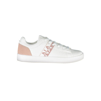 Napapijri White Leather Women Sneaker with pink accents and logo, stylish and versatile footwear.