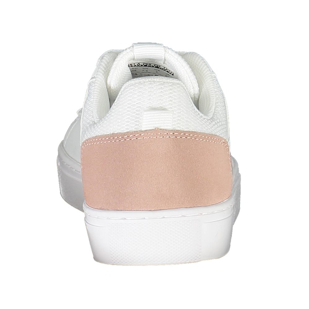 Back view of Napapijri White Leather Women Sneaker with contrast heel detail