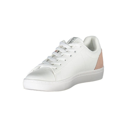 Napapijri White Leather Women Sneaker with bold contrast and iconic logo, perfect for casual sophistication and contemporary style.