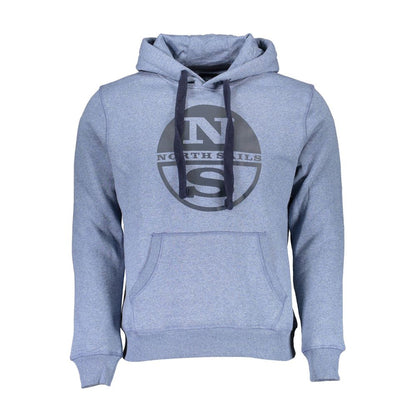 North Sails Blue Cotton Men Sweater with logo and hood, front view